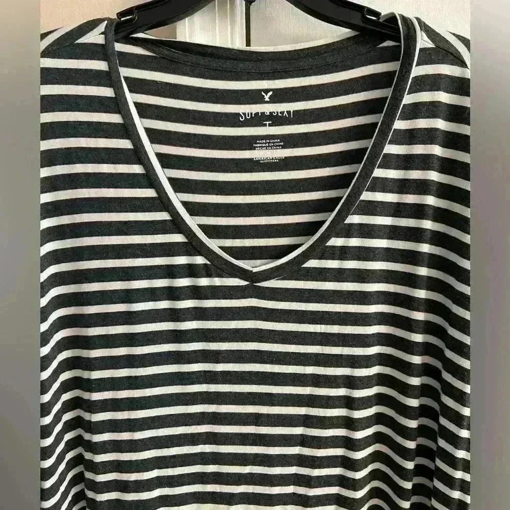 American eagle soft & sexy v neck striped tunic tee dark grey Medium